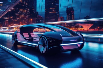Obraz premium Atmospheric scene featuring futuristic unmanned vehicle. Generative AI