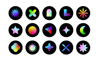 collection of Y2k elements. geometric gradient brutalism vector set. Set of geometric shaped vectors. Contemporary design. social media highlight set