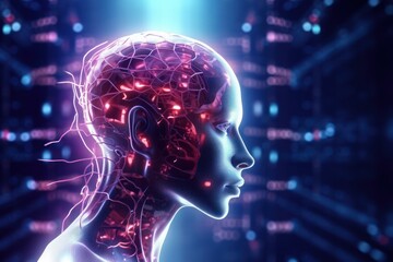 AI of the future smart and glowing cyberspace cyborg brain. Generative AI
