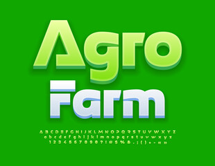 Vector creative logo Agro Farm. Unique Green Font. Set of futuristic Alphabet Letters, Numbers and Symbols