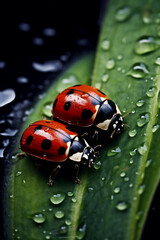 Fototapeta premium ladybug on leaf generative AI
