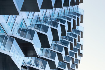 Balconies of a modern apartment building in Amsterdam.