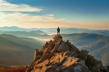 Hiker looking from high summit of the polonic mountains , Travel concept