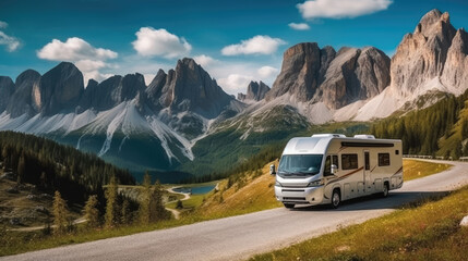 Summer Vacation and Road Trip in Motorhome. Recreational Vehicles.  - obrazy, fototapety, plakaty