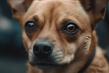 Close up portrait of a cute brown chihuahua dog, Funny dog disgusted face close up, AI Generated