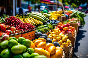 Naklejka na ściany i meble fresh vegetables on stall in supermarket, created with Generative AI Technology