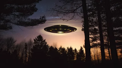 Fotobehang Mysterious UFO Visiting Earth  - Generative AI © Ian