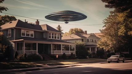 Fotobehang Mysterious UFO Visiting Earth  - Generative AI © Ian