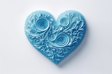 Blue colored paper quilling heart shaped on white background, Generative Ai