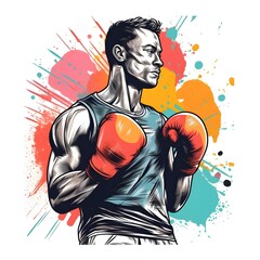 Fototapeta Graphic tshirt vector of a boxer training jab in a punching bag ,colorful, detail design, colorful, contour, white background obraz