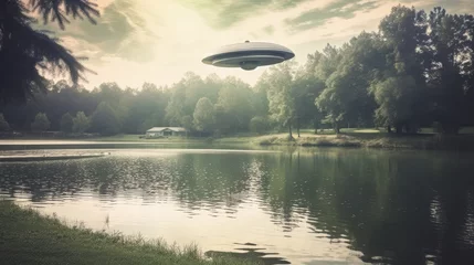 Abwaschbare Fototapete Mysterious UFO Visiting Earth  - Generative AI © Ian