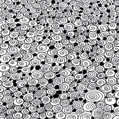 Fototapeta premium texture. doodle swirls and spirals, similar to shells of marine life with black dots. The drawing is hand drawn.
