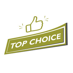 green vector illustration banner top choice with thumbs up.
