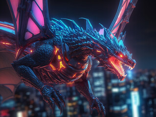 futuristic Dragon cyberpunk flying generative AI