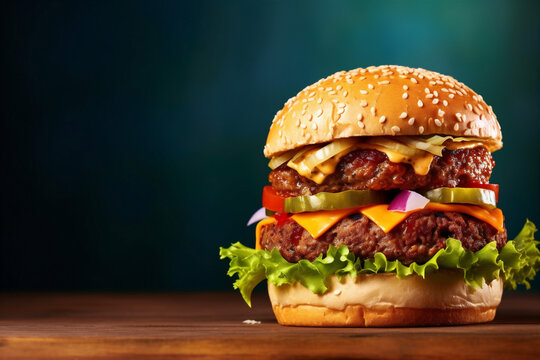 beef snack food fast meat fat fast hamburger food burger sandwich. Generative AI.