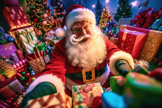 santa claus with christmas gifts - Illustration created with generative ai