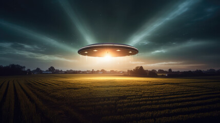 Obraz na płótnie Canvas Mysterious UFO Visiting Earth - Generative AI