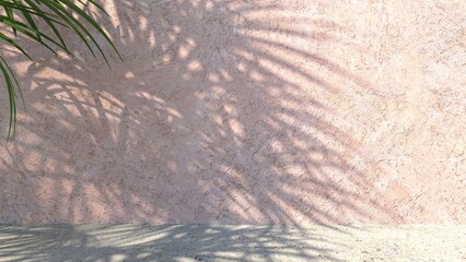 Blank clean brown texture wallpaper wall with leaf and stone floor for luxury product display, interior design decoration background 3D rendering