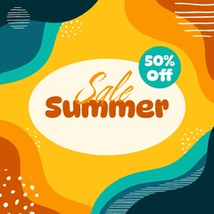 Summer Sale Banner Template Background, Summer banners, Summer set in minimalist style, Design templates for branding, Summer sale poster, Abstract social media template with bright colored, collage