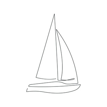 Sailing yacht drawn in one continuous line. One line drawing, minimalism. Vector illustration.