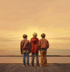 Photo of friends standing together from behind 