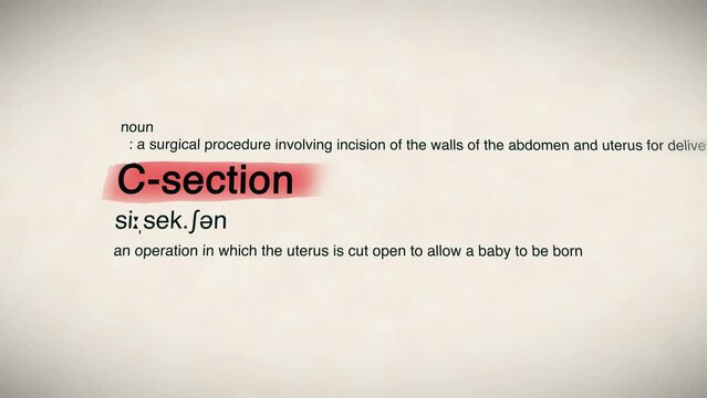 The Word C-Section Red Highlighted in a Dictionary Animation