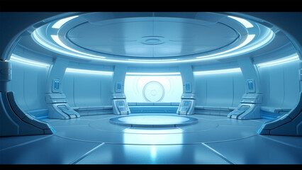 Futuristic space station or spaceship interior corridor. Science fiction concept 3D rendering.