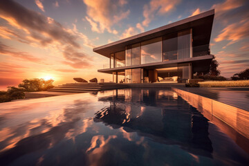 Luxury Villa with Infinity Pool and Sunset Reflection
