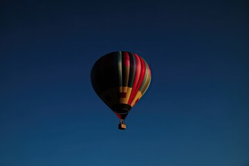 colorful hot air balloon soaring through a clear blue sky. Generative AI