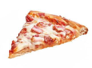  Slice of italian bacon pizza over white isolated background