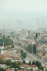 aerial view of the city Sarajevo in rainy weather 