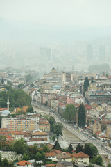 Obraz premium aerial view of the city Sarajevo in rainy weather 