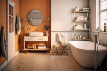 Modern Scandinavian Single Room with Wooden Frame Bathroom
