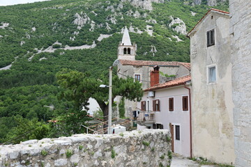 Villageof Plomin, old abandoned houses in ancient town of Plomin, Croatia, street in the old town