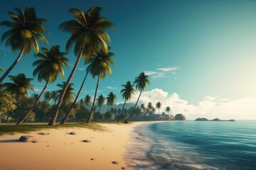 Fototapeta na wymiar Scenic Tropical Beach with Palm Trees. Generative AI