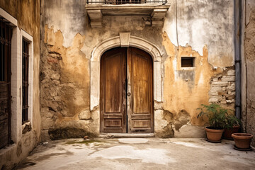 Fototapeta na wymiar Old front wooden door of an house