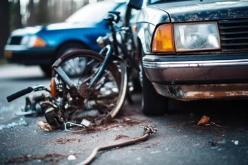 Keuken spatwand met foto bicycle accident with car generative ai © Poter