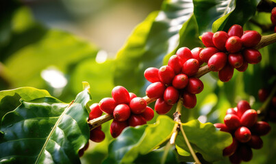 Fresh arabica coffee bean on tree