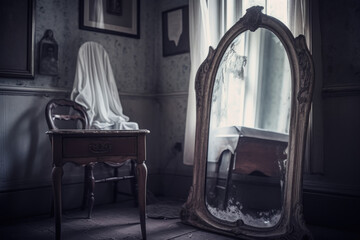 Fototapeta na wymiar large antique mirror in room generative ai