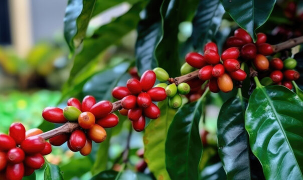 Fresh arabica coffee bean on tree