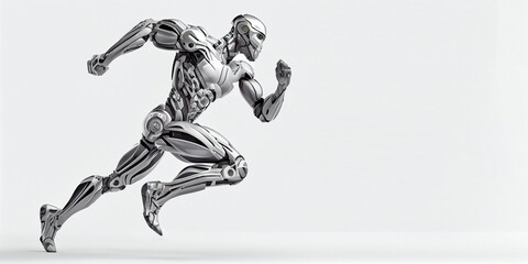 Fototapeta na wymiar A fast running humanoid muscular robot athlete on an isolated background. Generative AI