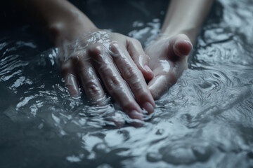Fototapeta premium female wash hands in water, beauty care hygiene generative ai