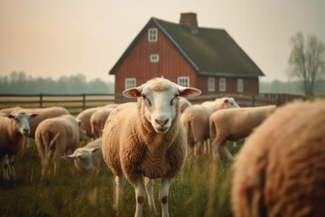 flock of sheep on the farm generative ai