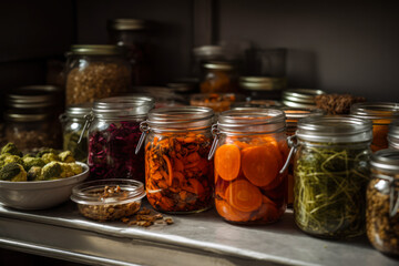 Fototapeta na wymiar pickles vegetables in jars generative ai