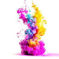 Rainbow of Acrylic Ink in Water. Color Explosion on a white background. Colorful explode, Generative AI