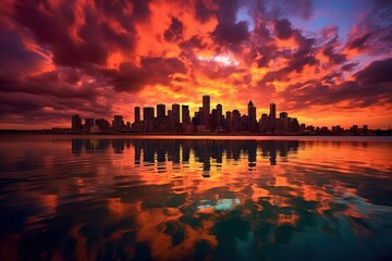 Fototapeta na wymiar Stunning Sunset Over City Skyline. Generative AI