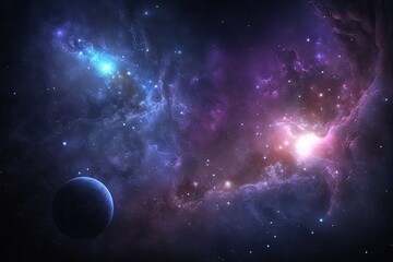 colorful space scene with planets and stars. Generative AI