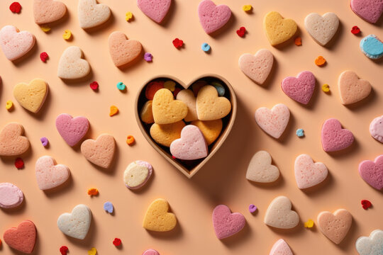 Fototapeta Valentine's Day celebration concept. cookies jelly candies inscriptions love