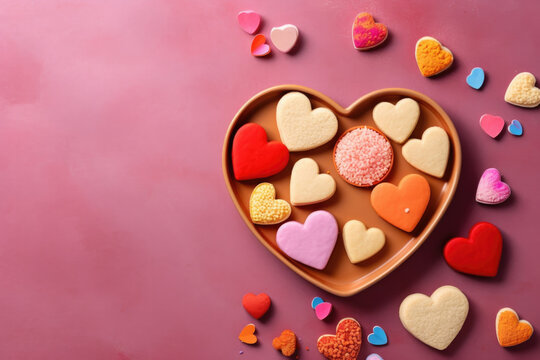Fototapeta Valentine's Day celebration concept. cookies jelly candies inscriptions love