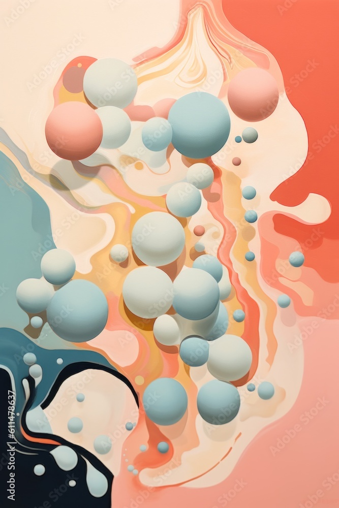 Poster an abstract painting of a wave and bubbles. generative ai image.